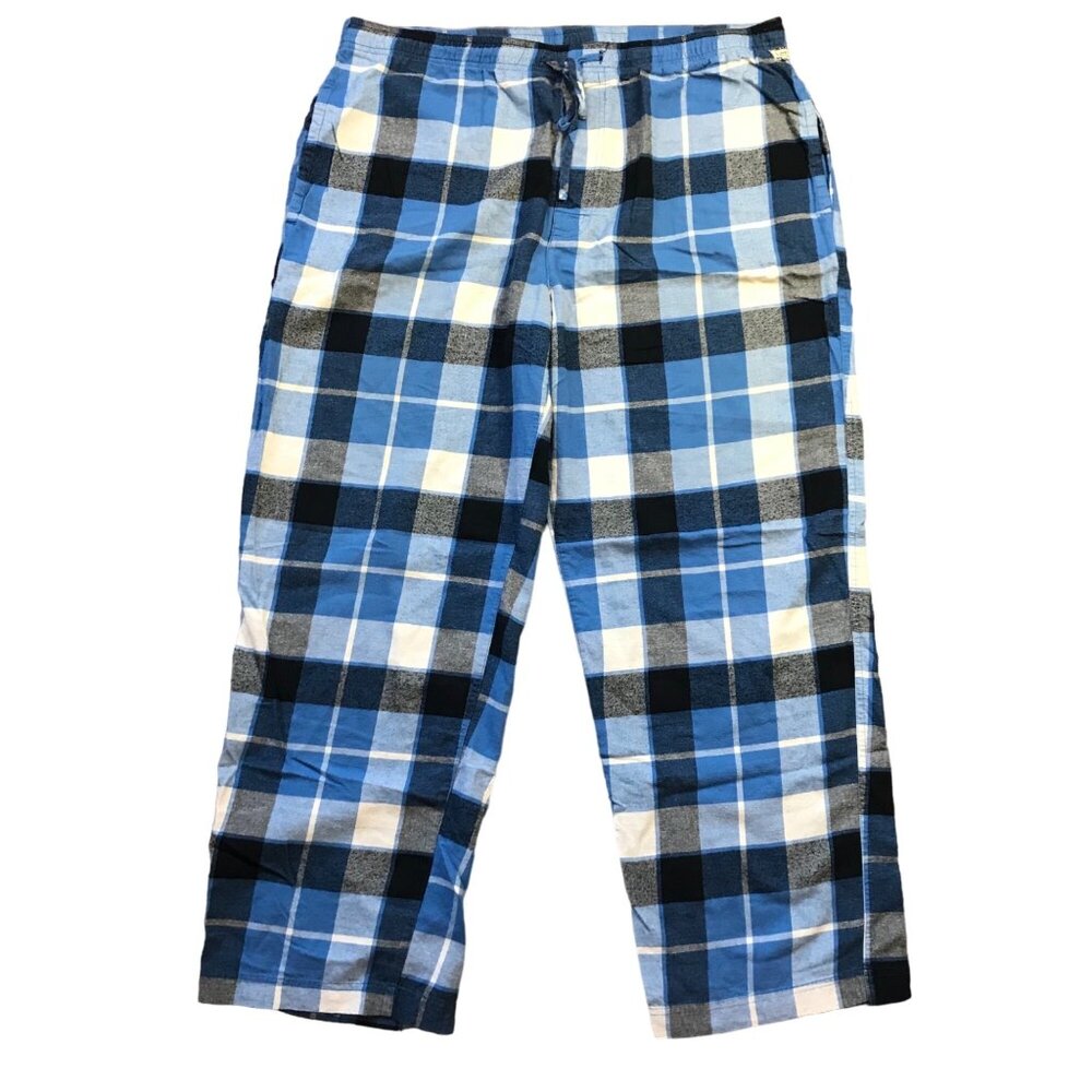 Life is Good Flannel Pajama Pants‎ Men's XL Blue Pockets Drawstring Plaid Cotton